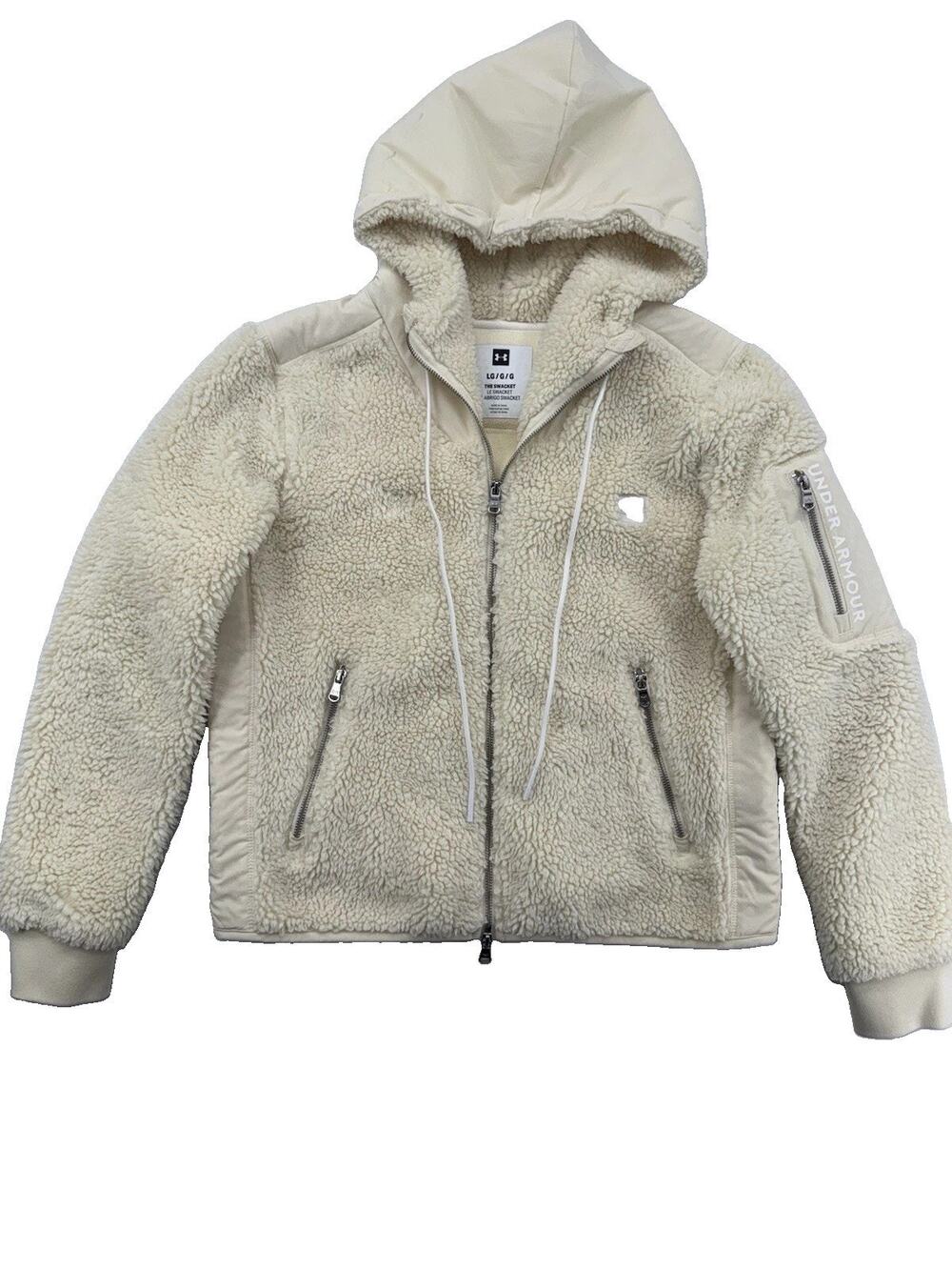 Under Armour Sherpa Fleece Jacket Womens Large Hooded Swacket Gorpcore Cream